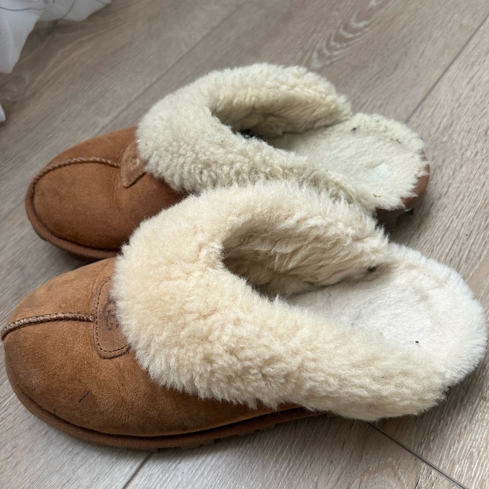 UGG Coquette Brown and Cream Shearling Slippers size 7